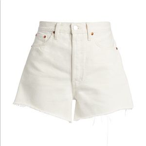 Re/Done White Denim Frayed Shorts